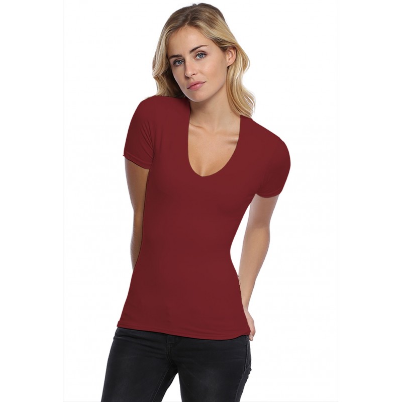 T-shirt col V doublé devant manches courtes en modal SYLVIA03 T-shirt col V doublé devant manches courtes en modal SYLVIA03