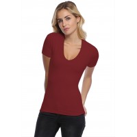 T-shirt col V doublé devant manches courtes en modal SYLVIA03