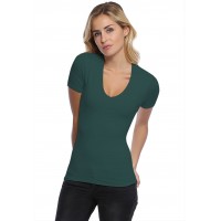 T-shirt col V doublé devant manches courtes en modal SYLVIA03