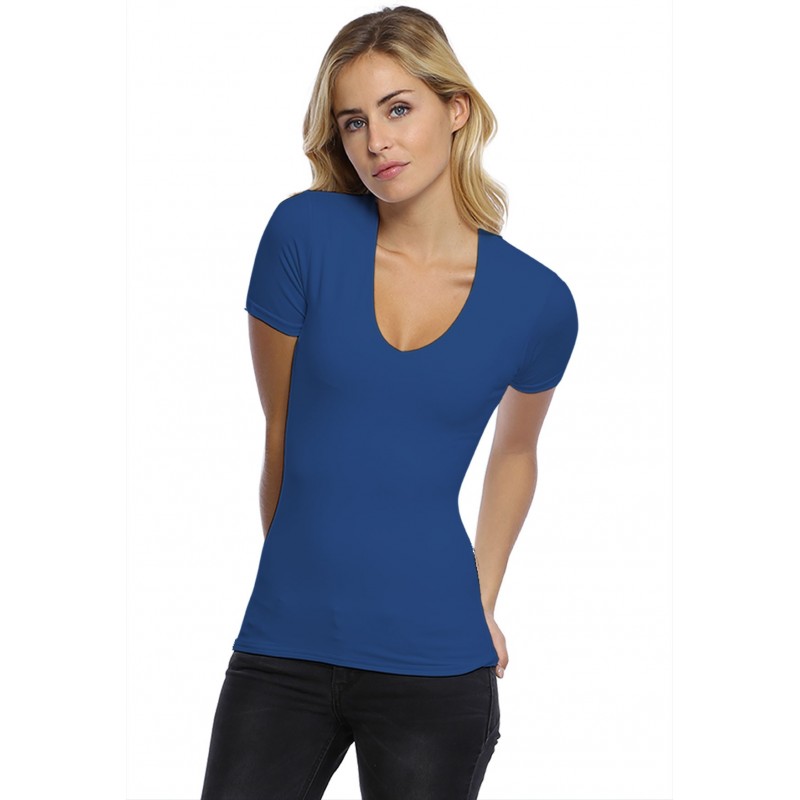 T-shirt col V doublé devant manches courtes en modal SYLVIA03 T-shirt col V doublé devant manches courtes en modal SYLVIA03