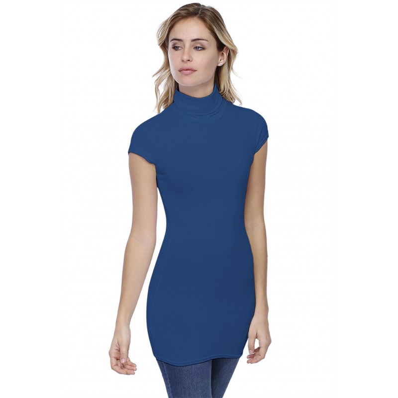 T-shirt long col roulé manches courtes capes en modal CINDY07 T-shirt long col roulé manches courtes capes en modal CINDY07