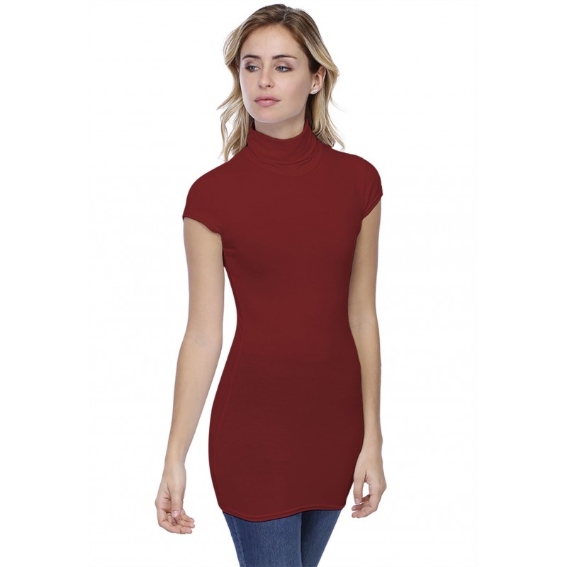T-shirt long col roulé manches courtes capes en modal CINDY07 T-shirt long col roulé manches courtes capes en modal CINDY07