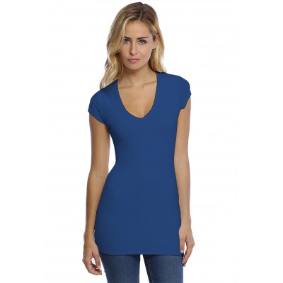 T-shirt long col V manches courtes capes en modal SYLVIA07