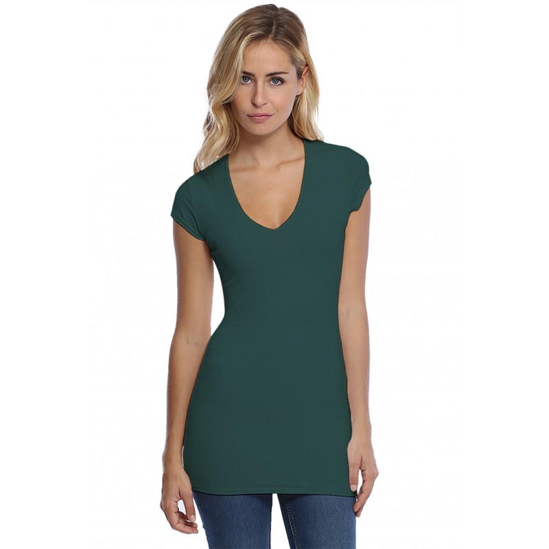 T-shirt long col V manches courtes capes en modal SYLVIA07 T-shirt long col V manches courtes capes en modal SYLVIA07