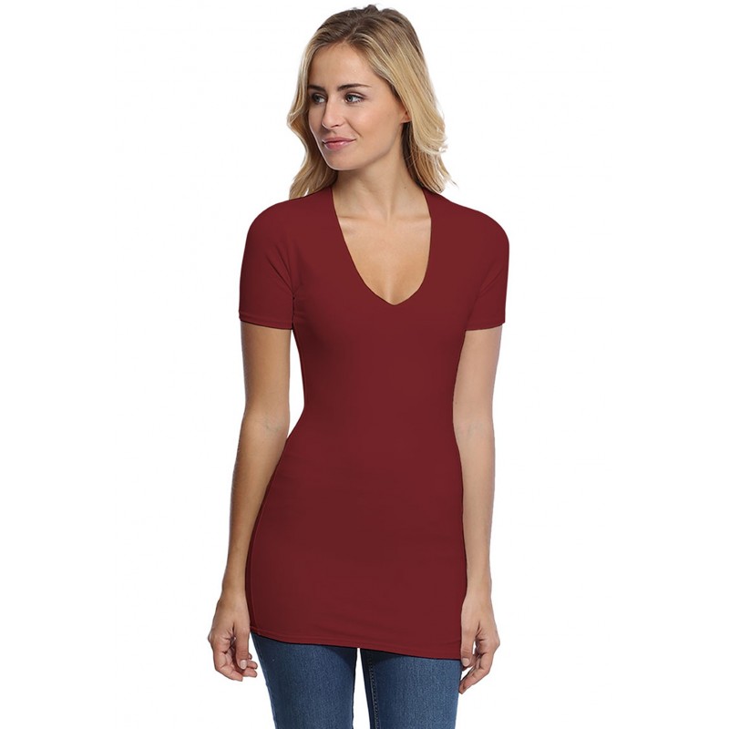 T-shirt long col V manches courtes en modal SYLVIA08 T-shirt long col V manches courtes en modal SYLVIA08