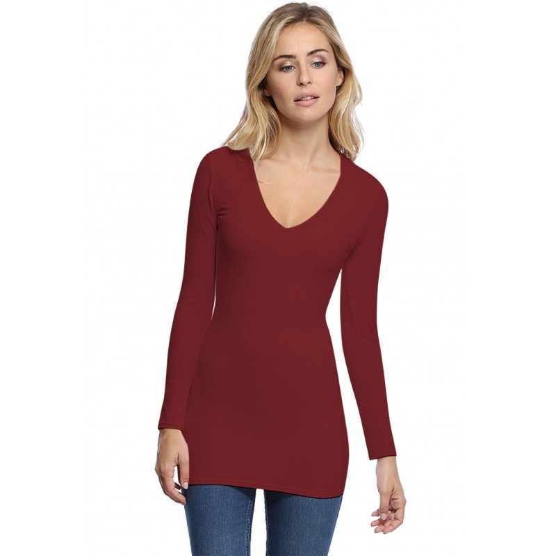 T-shirt long col V manches longues en modal SYLVIA10