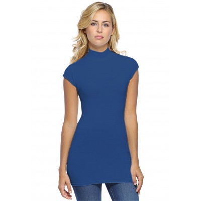 T-shirt long col montant et petites manches capes en modal PENNY07