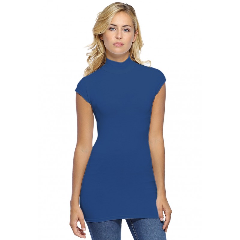 T-shirt long col montant et petites manches capes en modal PENNY07 T-shirt long col montant et petites manches capes en modal PENNY07