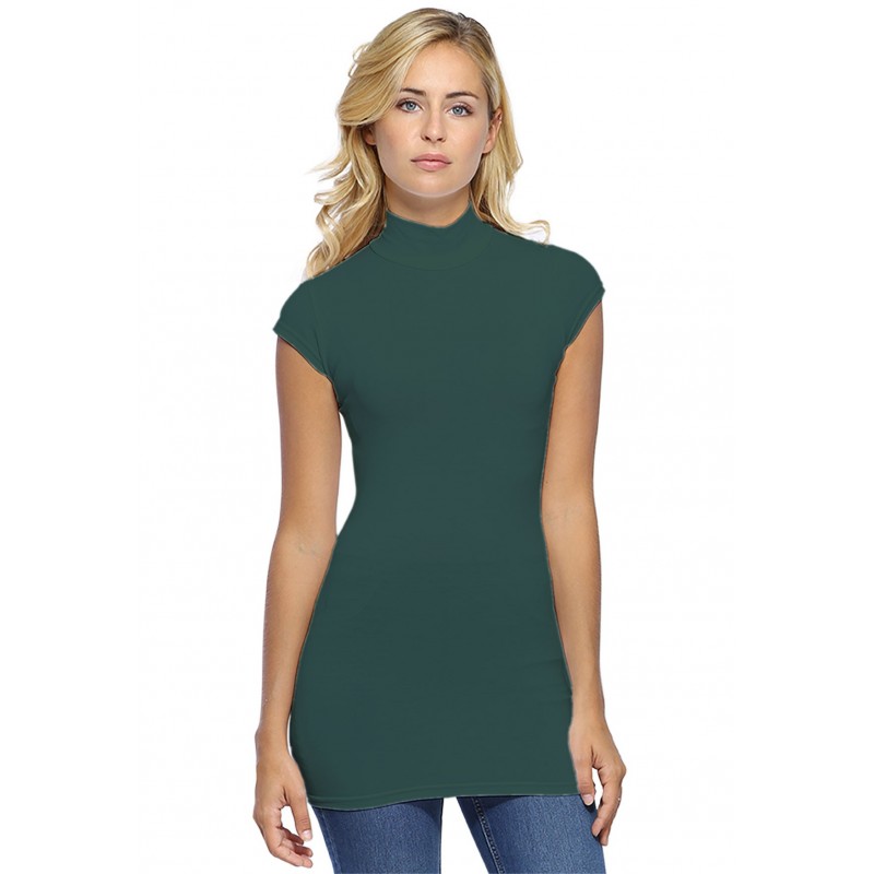 T-shirt long col montant et petites manches capes en modal PENNY07 T-shirt long col montant et petites manches capes en modal PENNY07