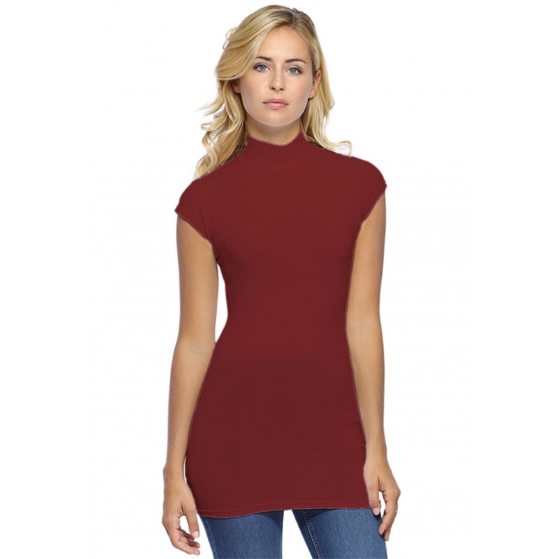 T-shirt long col montant et petites manches capes en modal PENNY07 T-shirt long col montant et petites manches capes en modal PENNY07