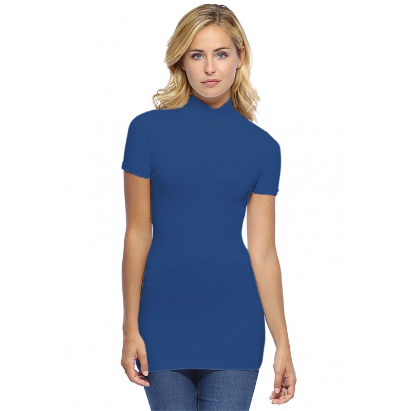 Tee-shirt long col montant et manches courtes en modal PENNY08 Tee-shirt long col montant et manches courtes en modal PENNY08