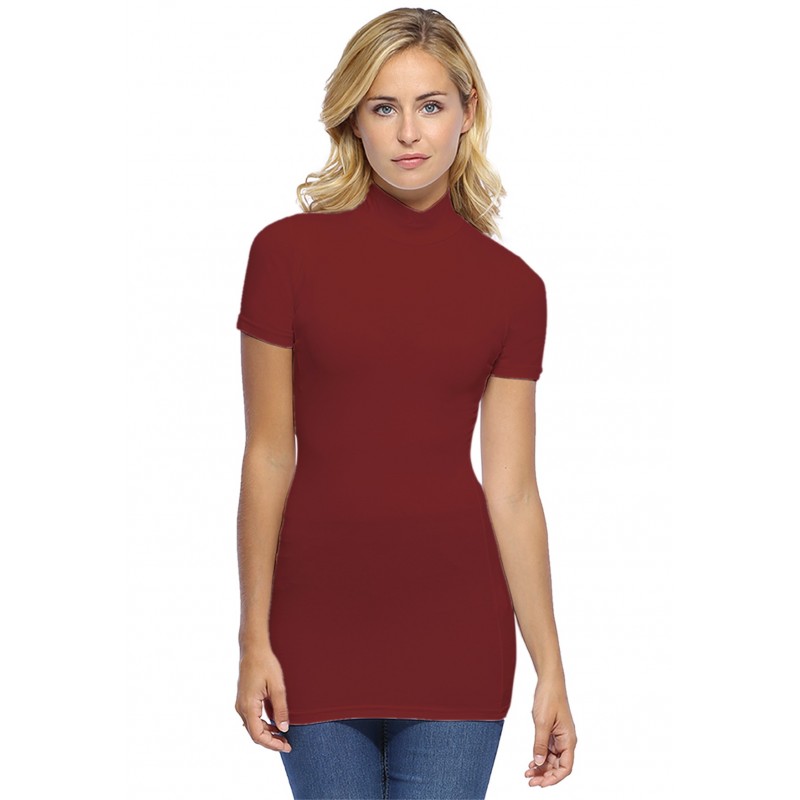 Tee-shirt long col montant et manches courtes en modal PENNY08 Tee-shirt long col montant et manches courtes en modal PENNY08