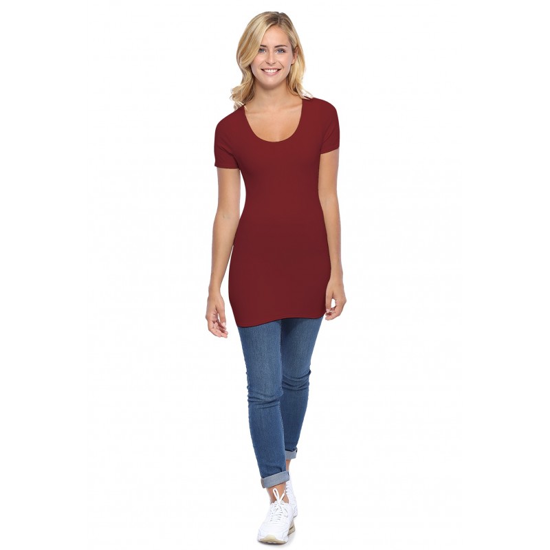 T-shirt long col rond manches courtes en modal ZAZA08 T-shirt long col rond manches courtes en modal ZAZA08
