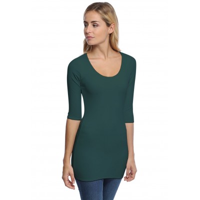 T-shirt long col rond doublé devant manches 3-4 en modal ZAZA09
