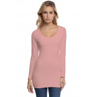 T-shirt long col rond doublé devant manches longues en modal ZAZA10