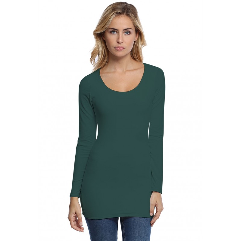 T-shirt long col rond doublé devant manches longues en modal ZAZA10 T-shirt long col rond doublé devant manches longues en modal ZAZA10
