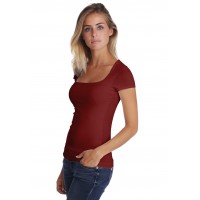 T-shirt col carré doublé devant manches courtes en modal CLARA02
