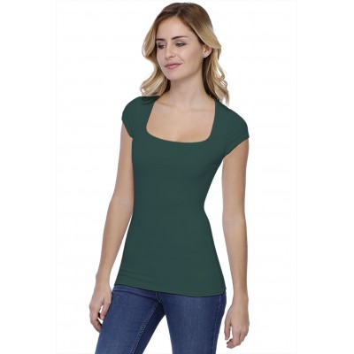 T-shirt col carré doublé devant manches courtes en modal CLARA02