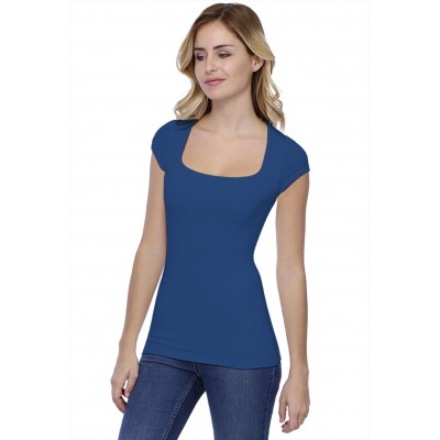T-shirt col carré doublé devant manches courtes en modal CLARA02