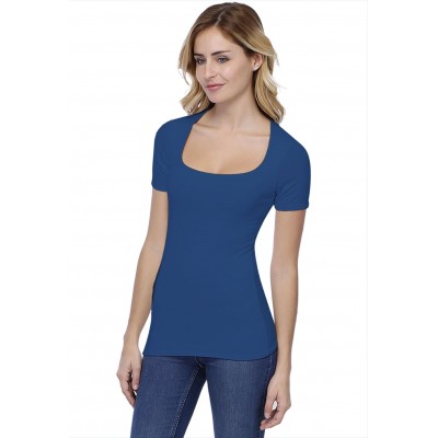 T-shirt col carré doublé devant manches courtes en modal CLARA03