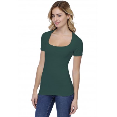 T-shirt col carré doublé devant manches courtes en modal CLARA03