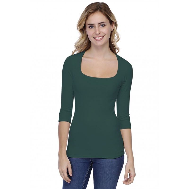 T-shirt col carré manches 3-4 en modal CLARA04 T-shirt col carré manches 3-4 en modal CLARA04