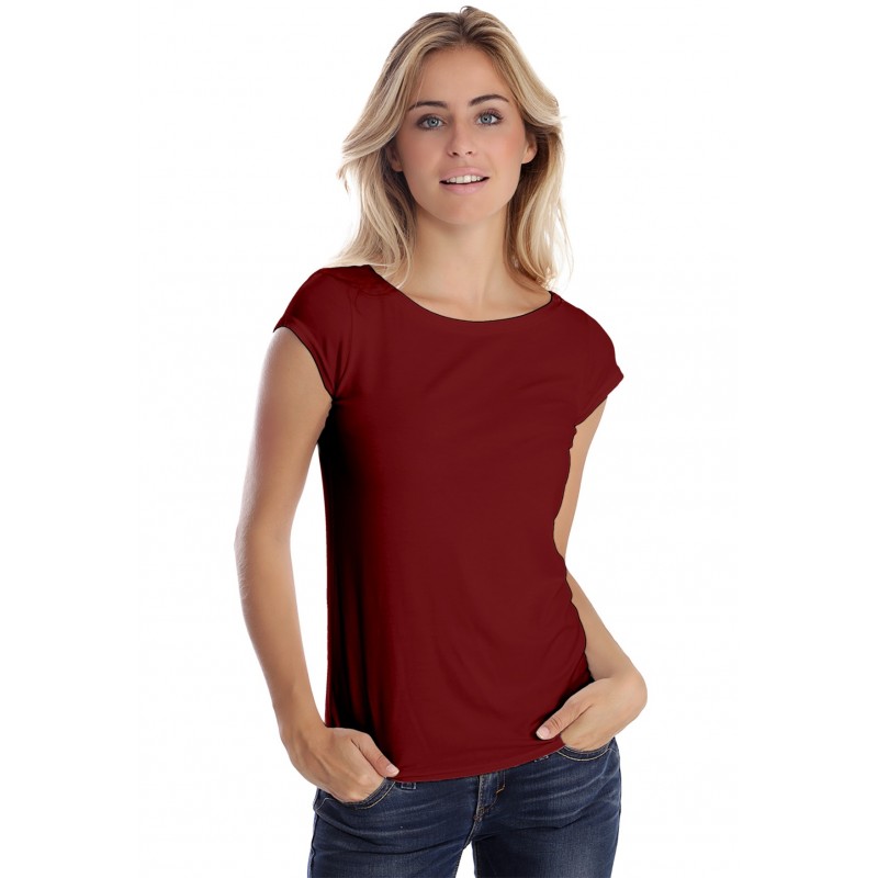 T-shirt col bateau manches courtes capes en modal DOMI02 T-shirt col bateau manches courtes capes en modal DOMI02