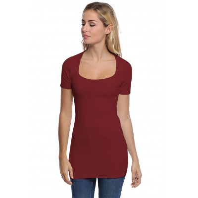 T-shirt long col carré doublé devant manches courtes en modal CLARA08