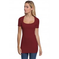 T-shirt long col carré doublé devant manches courtes en modal CLARA08