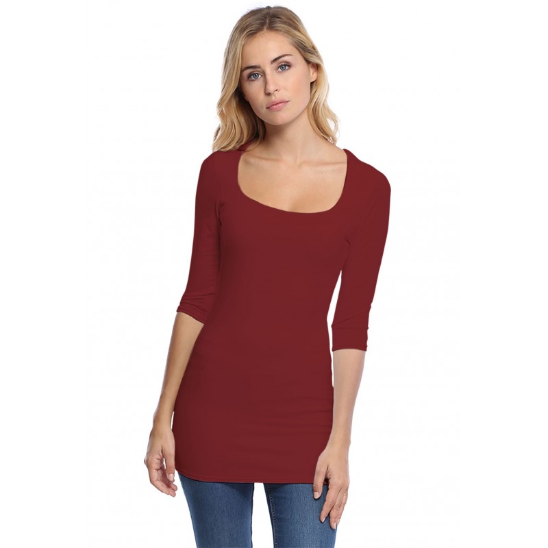 T-shirt long col carré doublé devant manches 3-4 en viscose CLARA09 T-shirt long col carré doublé devant manches 3-4 en viscose CLARA09