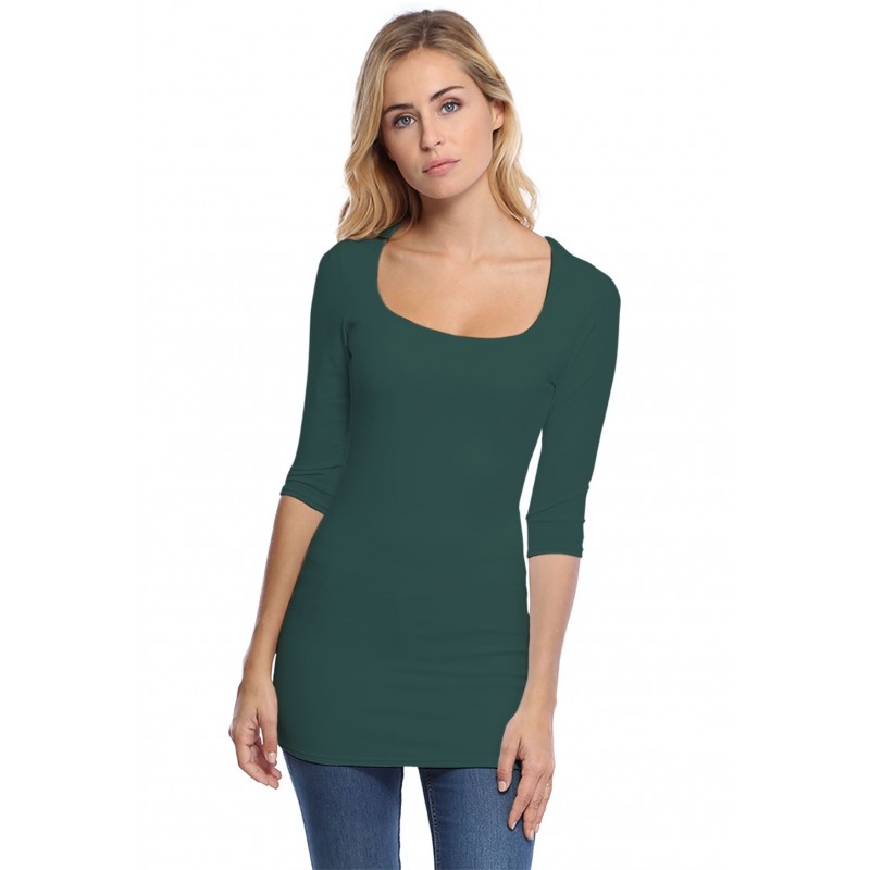 T-shirt long col carré doublé devant manches 3-4 en viscose CLARA09 T-shirt long col carré doublé devant manches 3-4 en viscose CLARA09