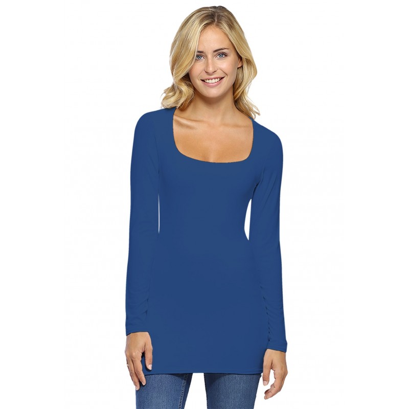 T-shirt long col carré doublé devant manches longues en viscose T-shirt long col carré doublé devant manches longues en viscose