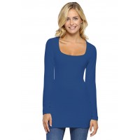 T-shirt long col carré doublé devant manches longues en viscose