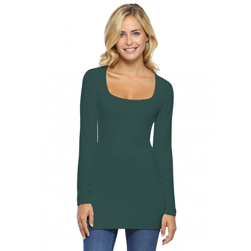 T-shirt long col carré doublé devant manches longues en viscose T-shirt long col carré doublé devant manches longues en viscose