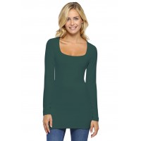 T-shirt long col carré doublé devant manches longues en viscose
