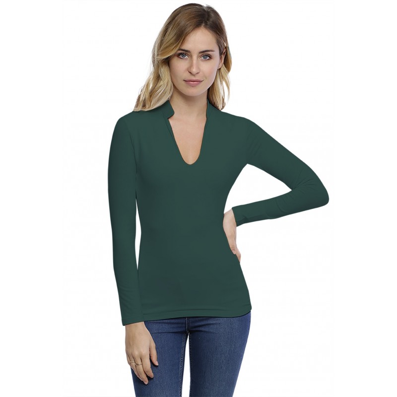 T-shirt col officier manches longues en modal LOU05 T-shirt col officier manches longues en modal LOU05