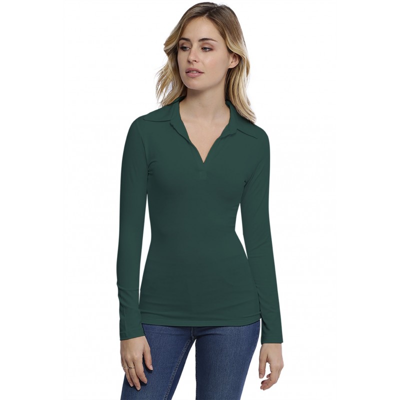 T-shirt col polo manches longues en modal GLORIA05 T-shirt col polo manches longues en modal GLORIA05