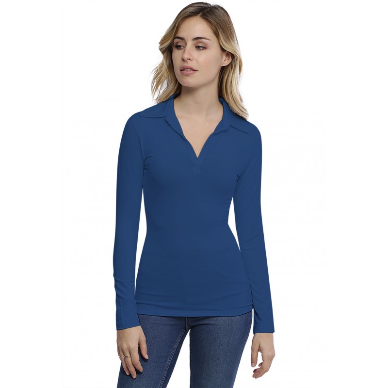 T-shirt col polo manches longues en modal GLORIA05 T-shirt col polo manches longues en modal GLORIA05