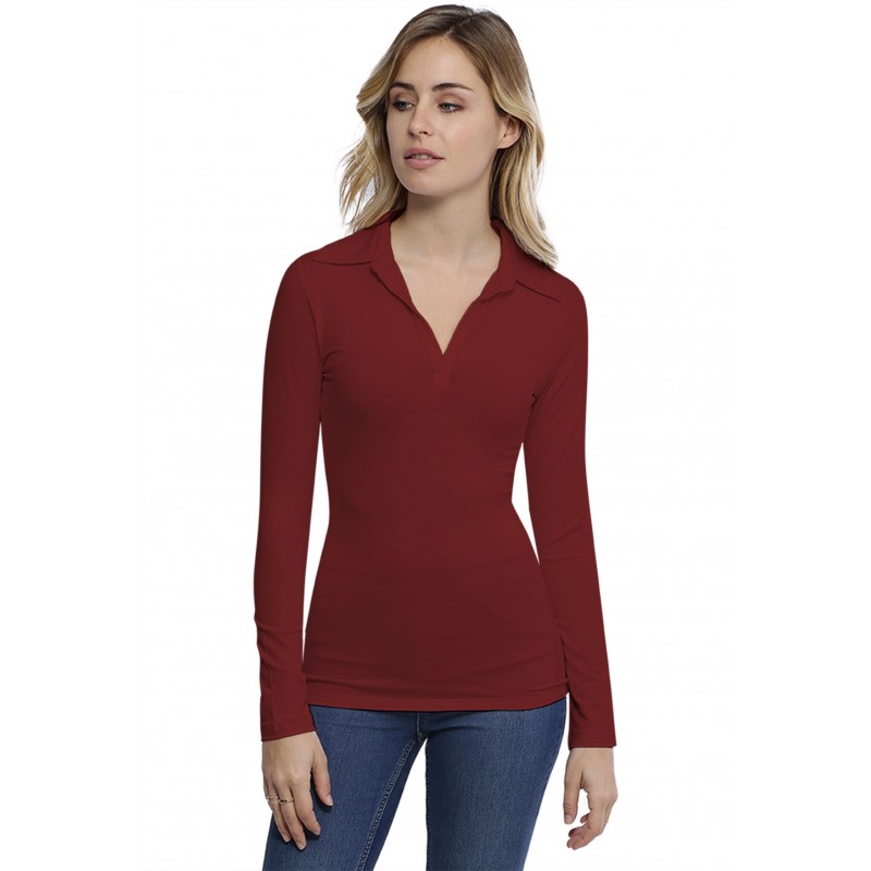 T-shirt col polo manches longues en modal GLORIA05 T-shirt col polo manches longues en modal GLORIA05