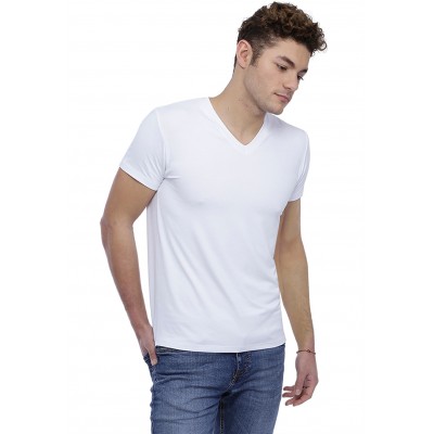 T-shirt col V bande rapportée manches courtes en modal WILL