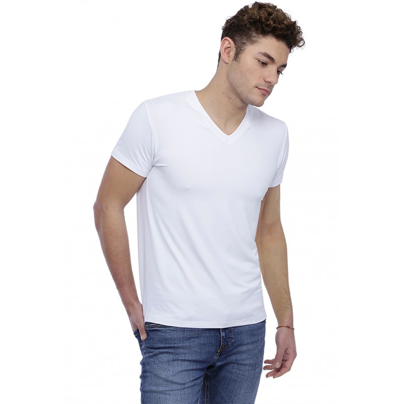 T-shirt col V bande rapportée manches courtes en modal WILL T-shirt col V bande rapportée manches courtes en modal WILL