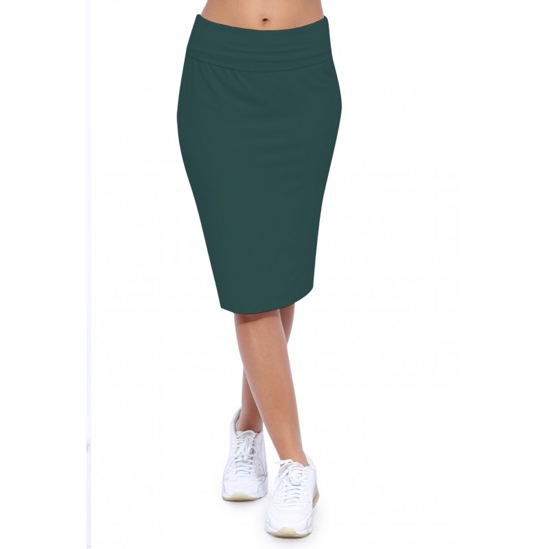 Jupe longueur genoux ceinture large élastique en modal AELIS02 Jupe longueur genoux ceinture large élastique en modal AELIS02
