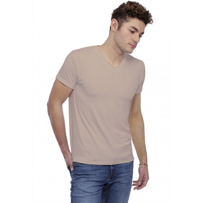 T-shirt col V bande rapportée manches courtes en modal WILL T-shirt col V bande rapportée manches courtes en modal WILL