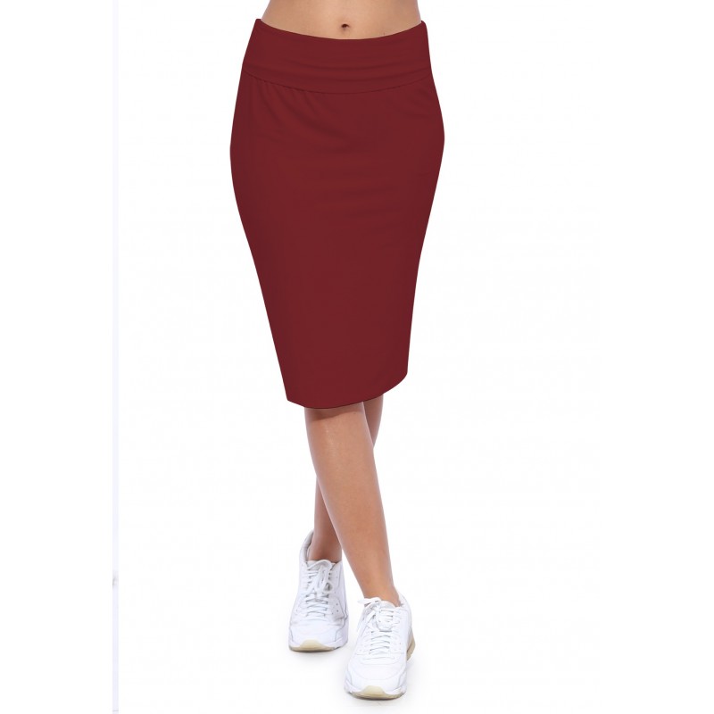 Jupe longueur genoux ceinture large élastique en modal AELIS02 Jupe longueur genoux ceinture large élastique en modal AELIS02