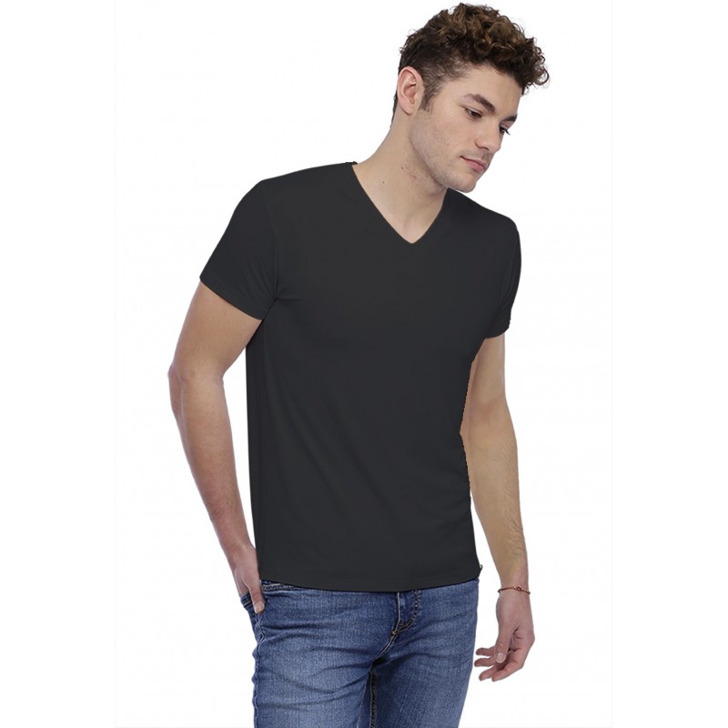 T-shirt col V bande rapportée manches courtes en modal WILL T-shirt col V bande rapportée manches courtes en modal WILL