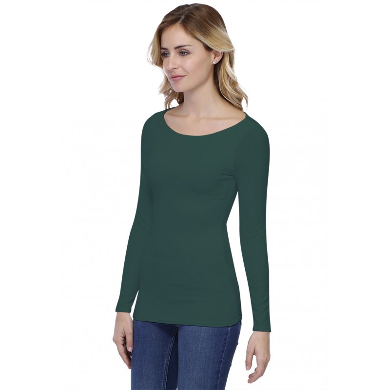 T-shirt col bateau doublé devant manches longues en modal DORIS05 T-shirt col bateau doublé devant manches longues en modal DORIS05