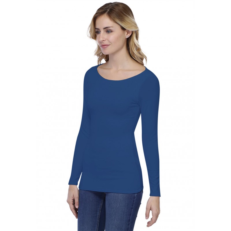 T-shirt col bateau doublé devant manches longues en modal DORIS05 T-shirt col bateau doublé devant manches longues en modal DORIS05