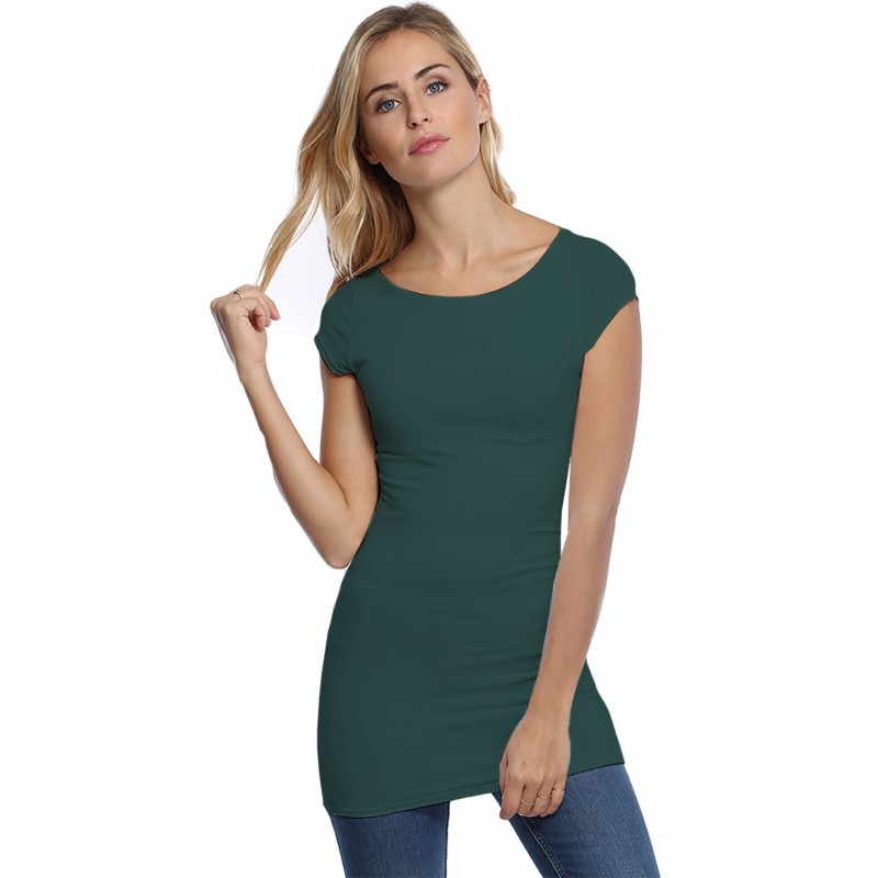 T-shirt long col bateau doublé devant en modal DORIS07 T-shirt long col bateau doublé devant en modal DORIS07