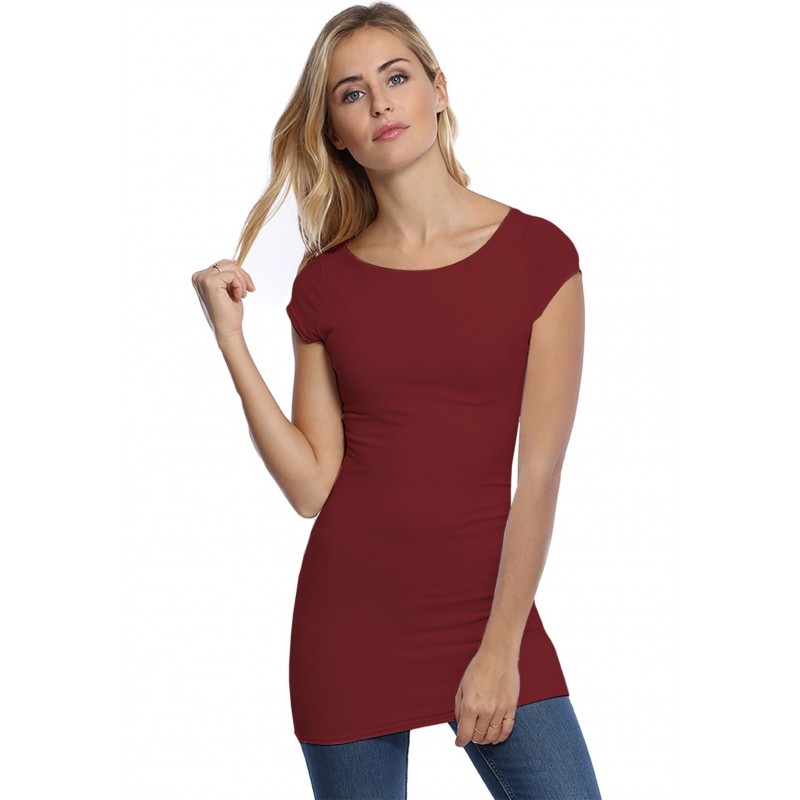 T-shirt long col bateau doublé devant en modal DORIS07 T-shirt long col bateau doublé devant en modal DORIS07