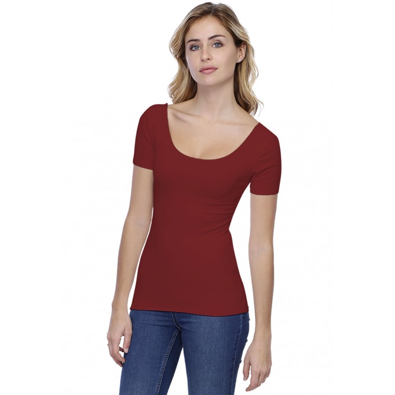 T-shirt col danseuse manches courtes en modal ROXANE03 T-shirt col danseuse manches courtes en modal ROXANE03